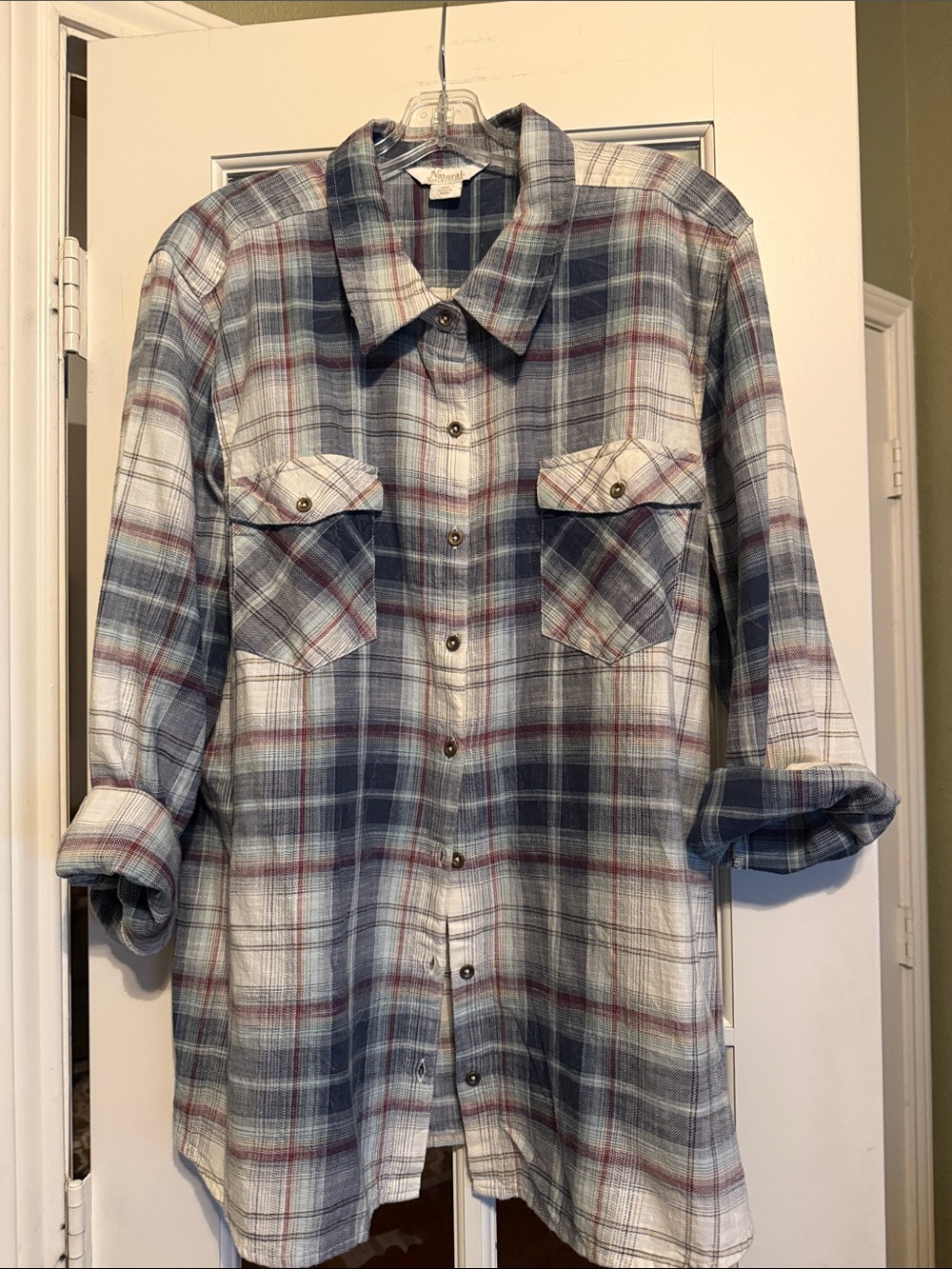 Natural Reflections Blue and Red Plaid Button-Down Shirt